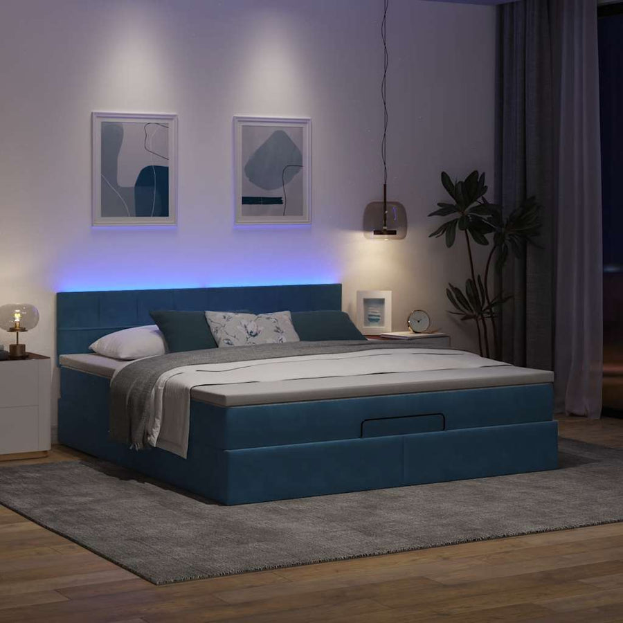 Ottoman bed met matras en LED's 180x200 cm fluweel donkerblauw