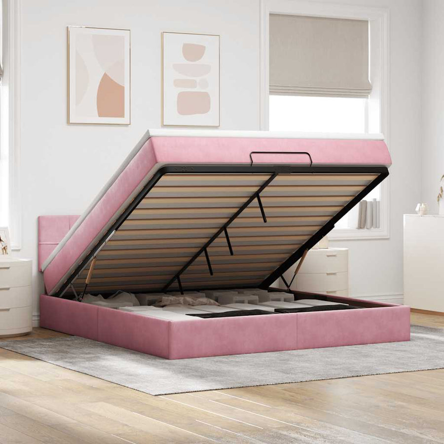 Bed poef met matras en LED's 180x200 cm fluweel roze