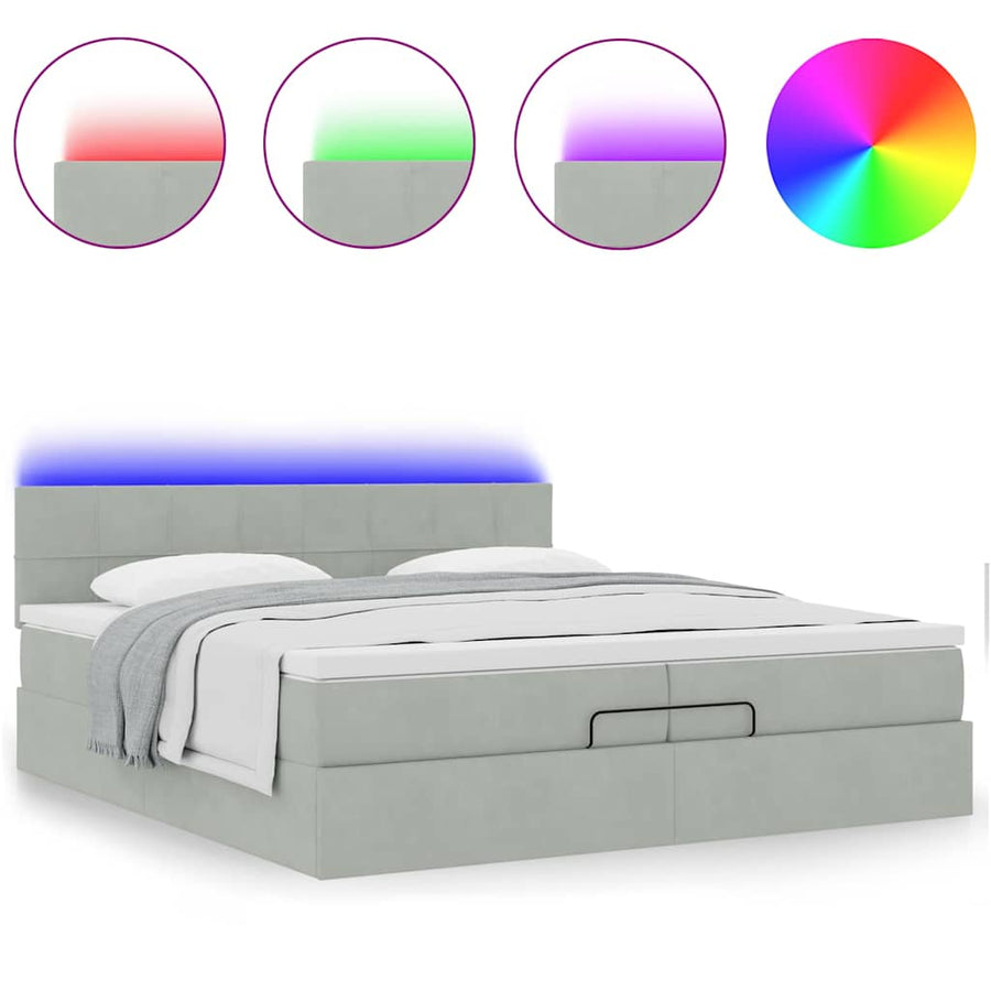 Ottoman bed met matrassen en LED's 200x200cm fluweel lichtgrijs