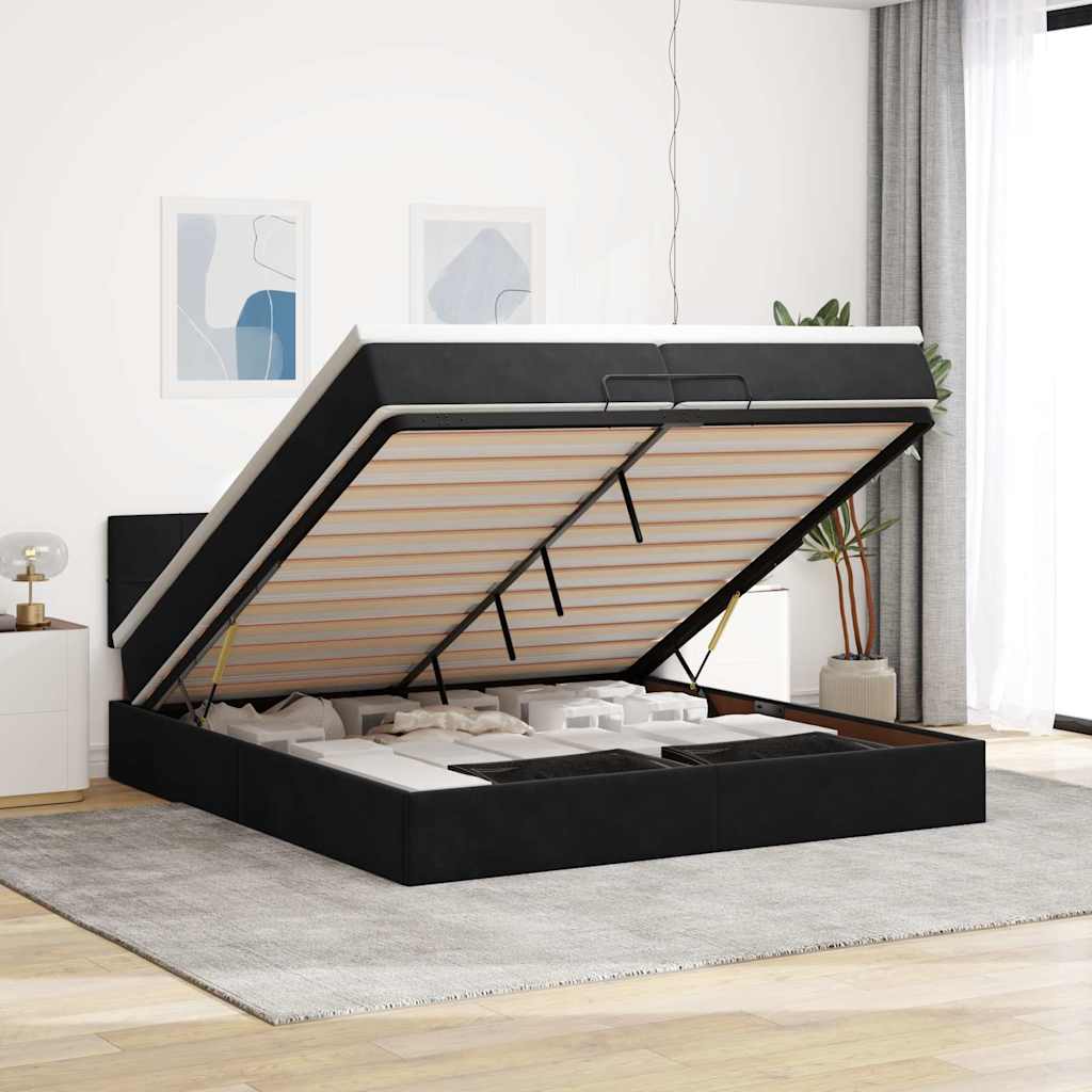 Ottoman bed met matrassen en LED's 200x200cm fluweel zwart
