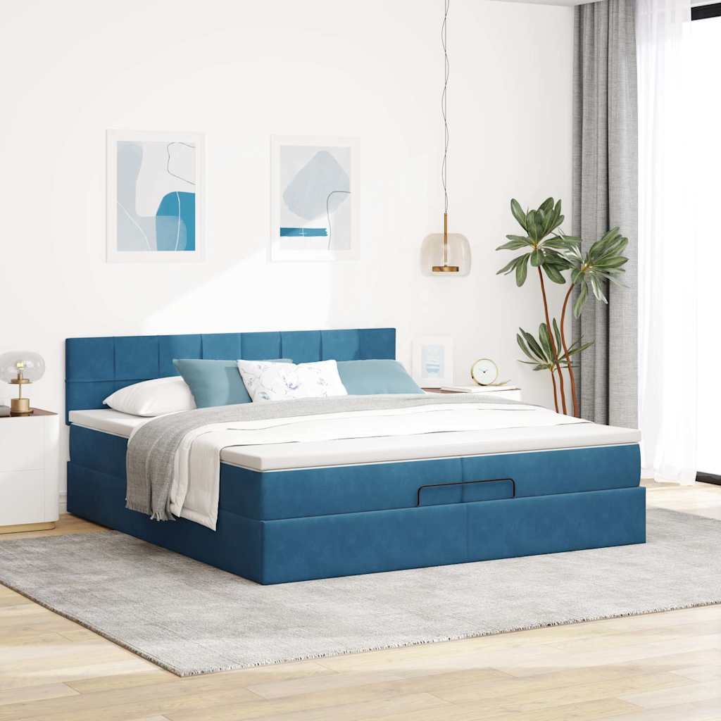Bed poef met matrassen en leds 200x200 cm fluweel donkerblauw