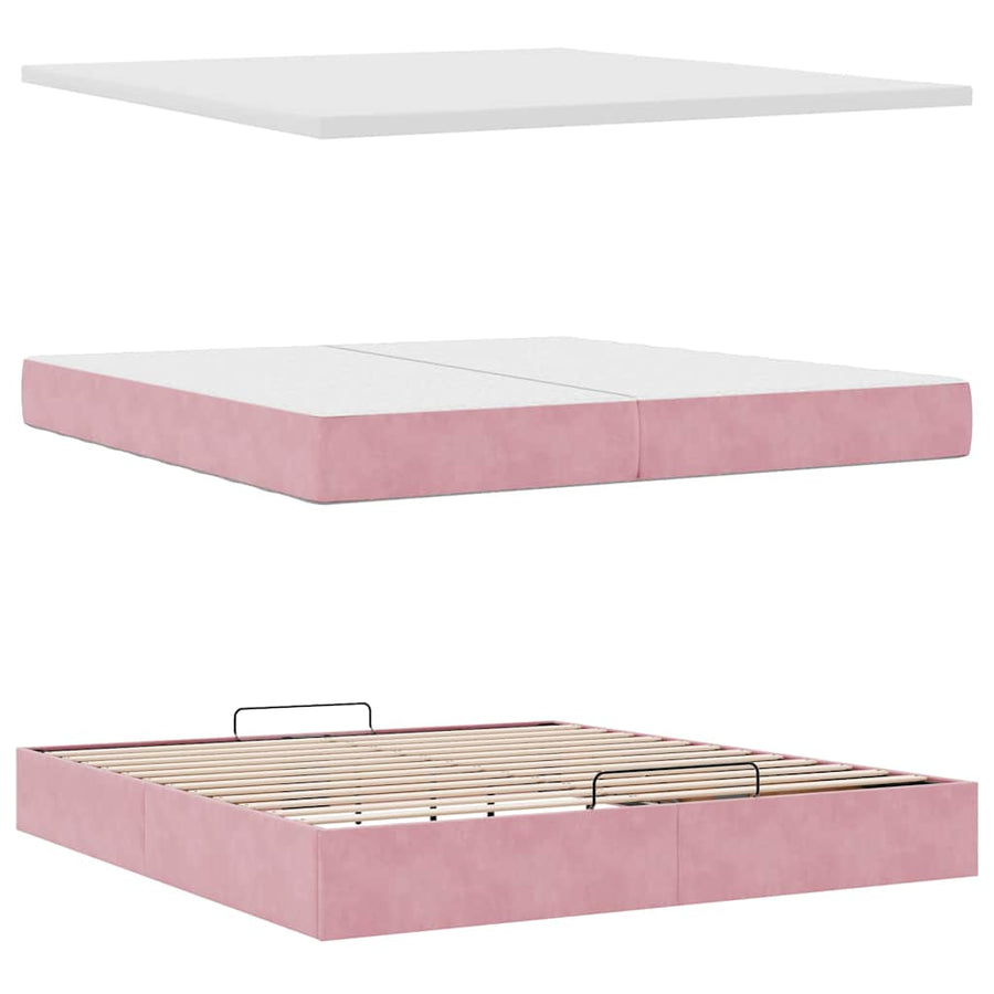 Ottoman bed met matrassen en LED's 200x200cm fluweel roze