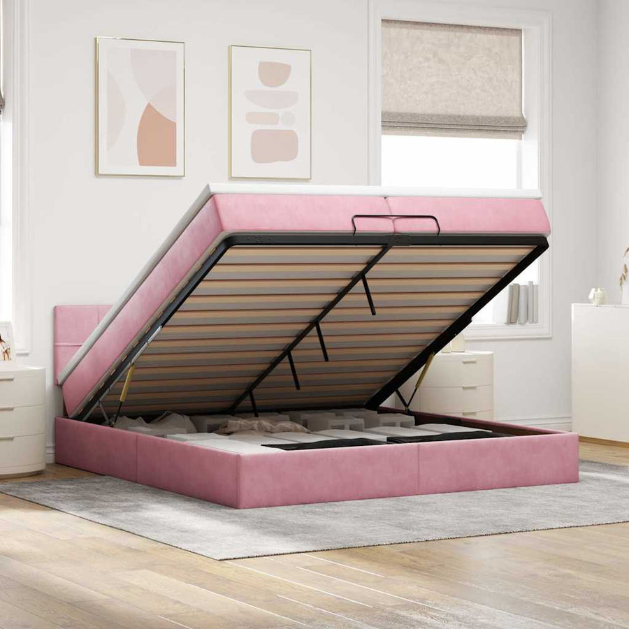 Ottoman bed met matrassen en LED's 200x200cm fluweel roze