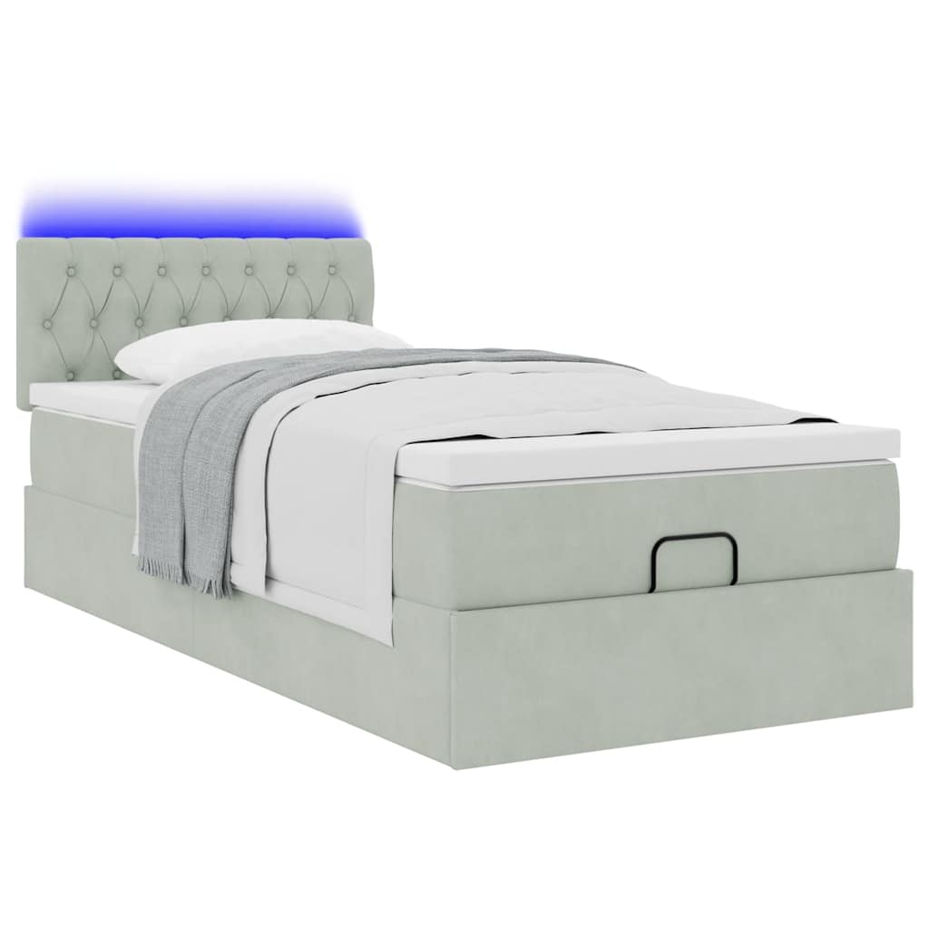 Ottoman bed met matras en LED's 80x200cm fluweel lichtgrijs