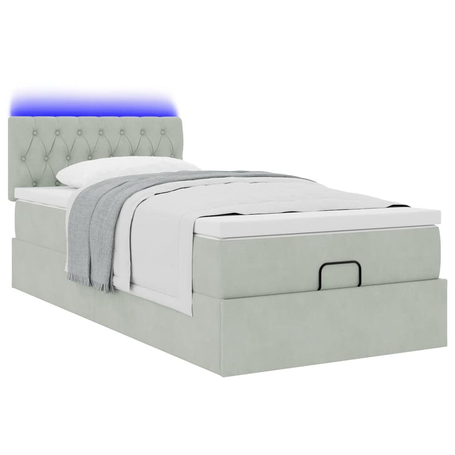 Ottoman bed met matras en LED's 80x200cm fluweel lichtgrijs