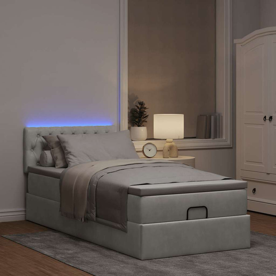 Ottoman bed met matras en LED's 80x200cm fluweel lichtgrijs