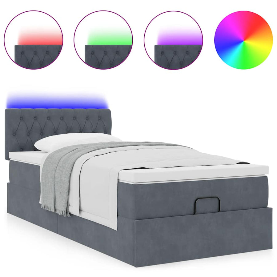 Ottoman bed met matras en LED's 80x200cm fluweel donkergrijs