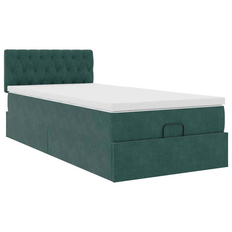 Ottoman bed met matras en LED's 80x200cm fluweel donkergroen