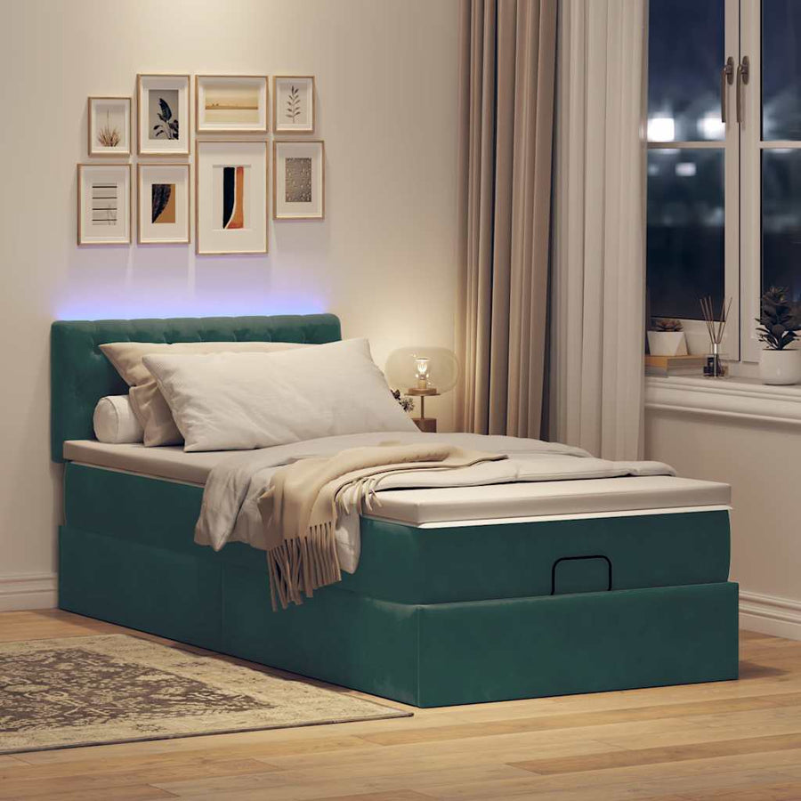 Ottoman bed met matras en LED's 80x200cm fluweel donkergroen
