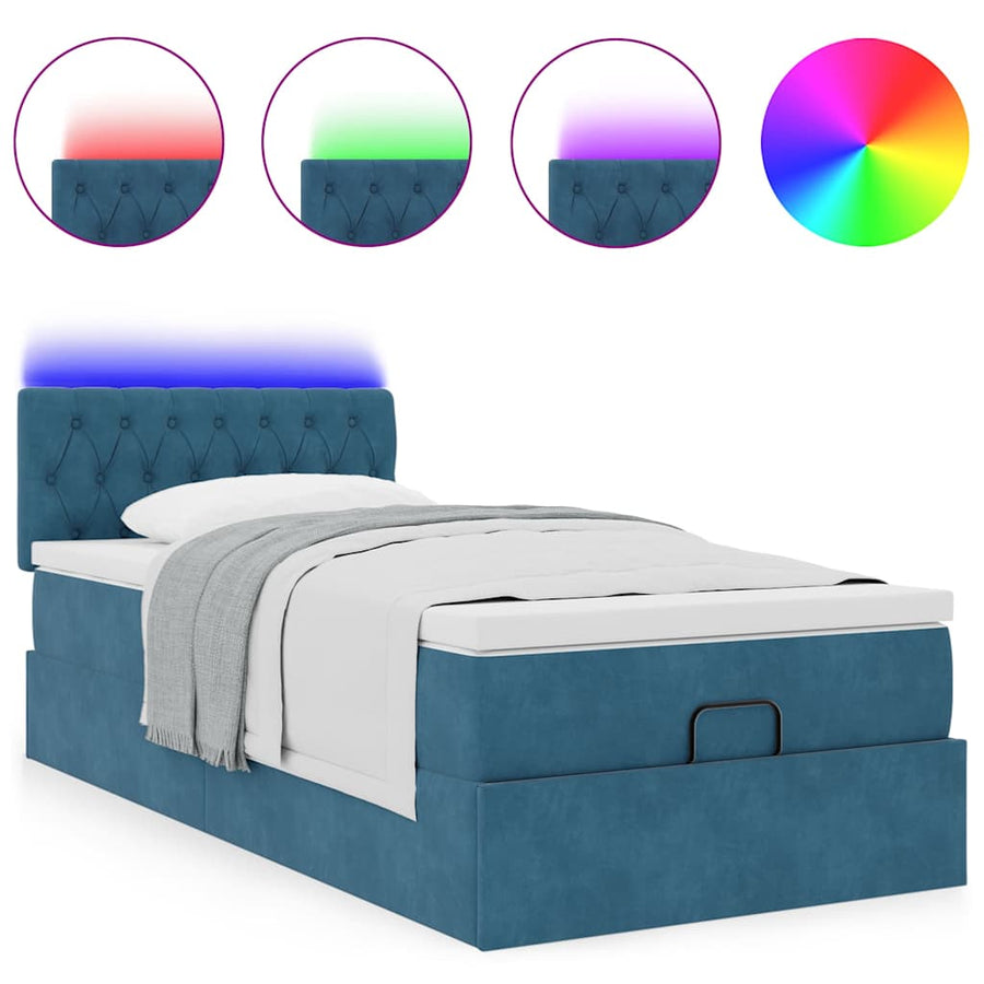 Ottoman bed met matras en LED's 80x200cm fluweel donkerblauw