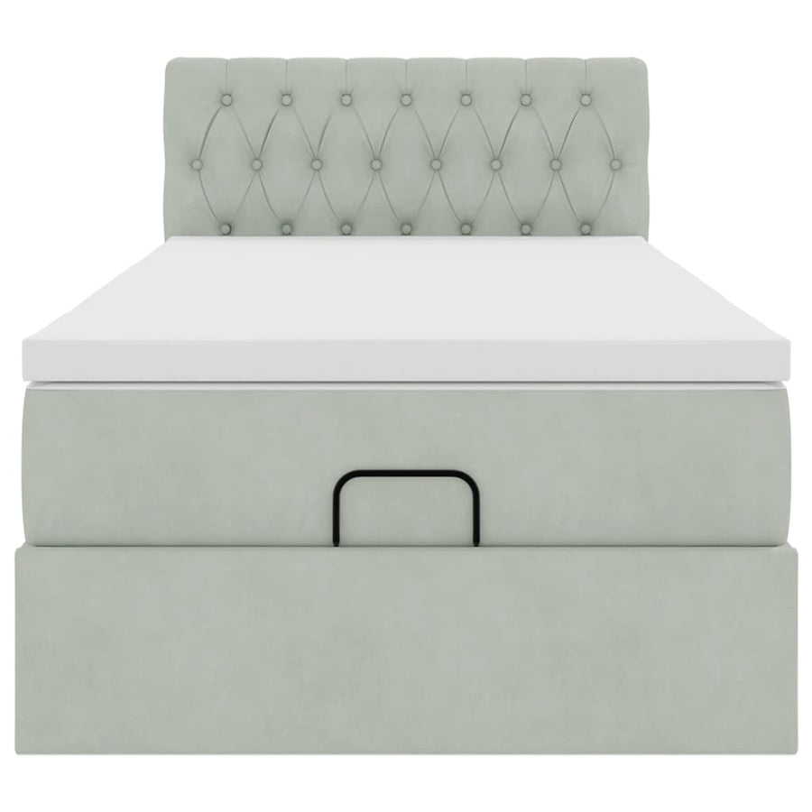 Ottoman bed met matras en LED's 90x190cm fluweel lichtgrijs