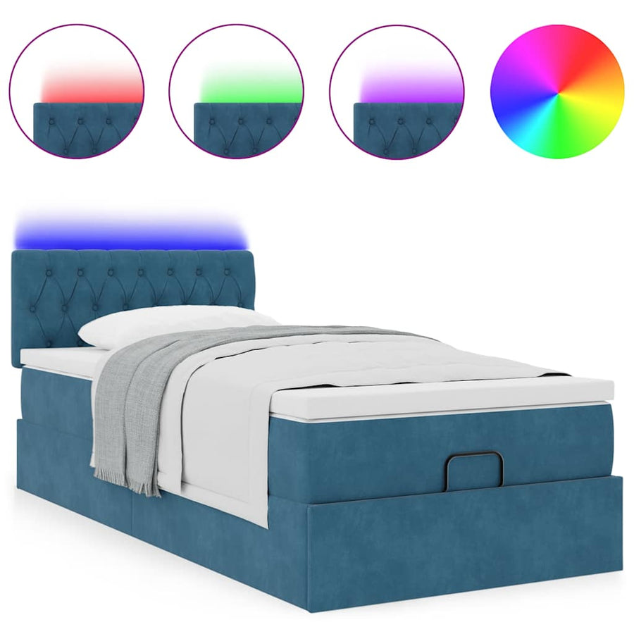 Ottoman bed met matras en LED's 90x190cm fluweel donkerblauw