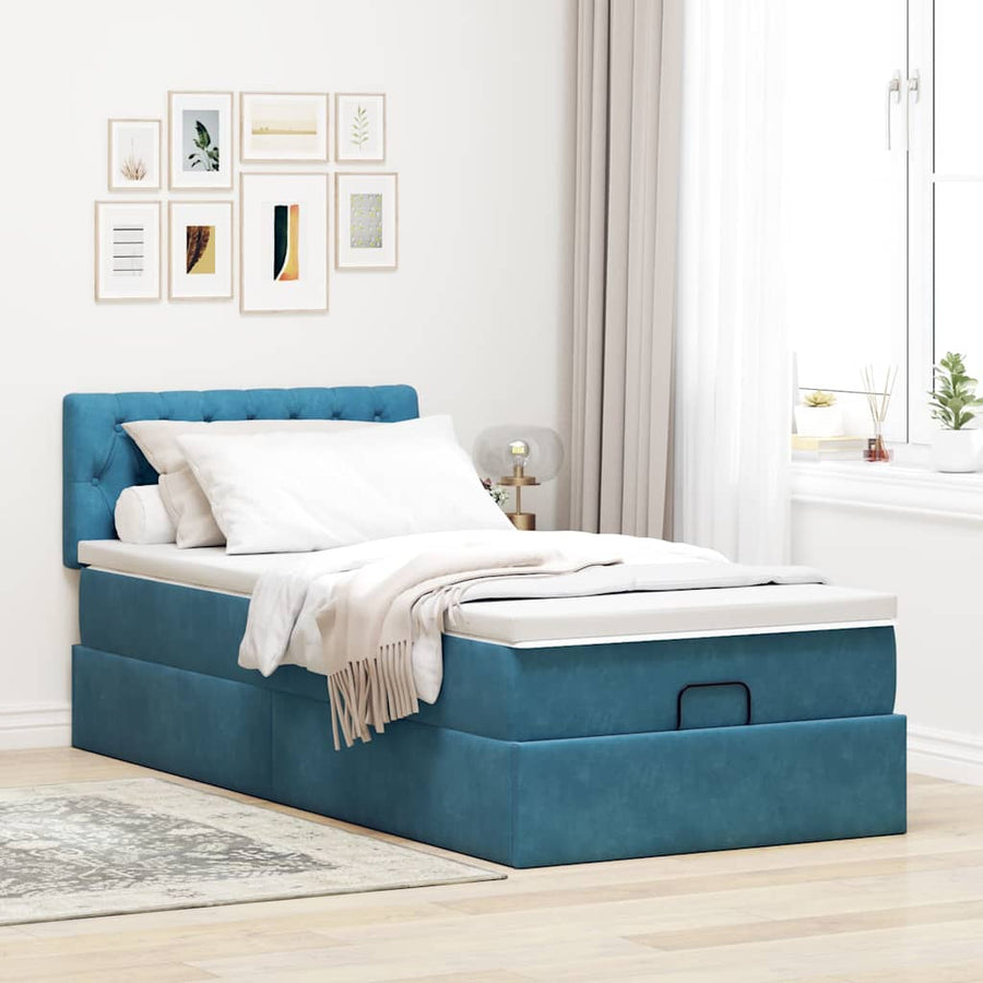 Ottoman bed met matras en LED's 90x190cm fluweel donkerblauw
