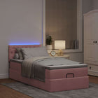 Ottoman Bed with Mattress and LEDs 90x190cm Pink Velvet