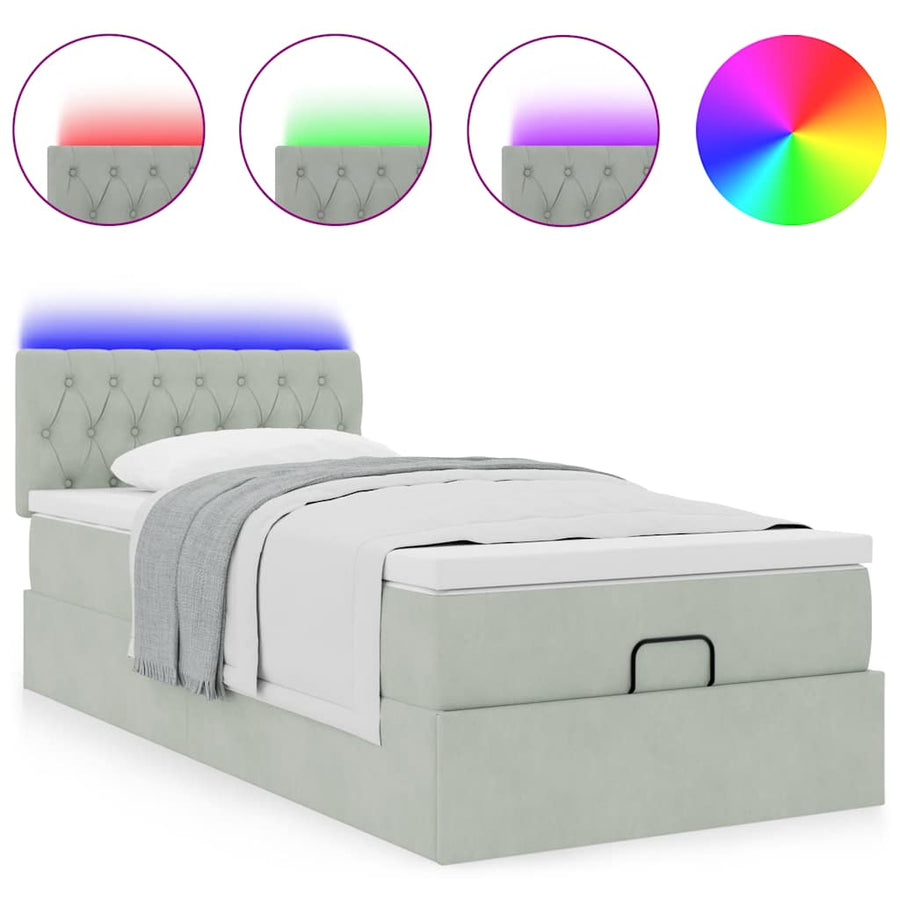 Ottoman bed met matras en LED's 90x200cm fluweel lichtgrijs