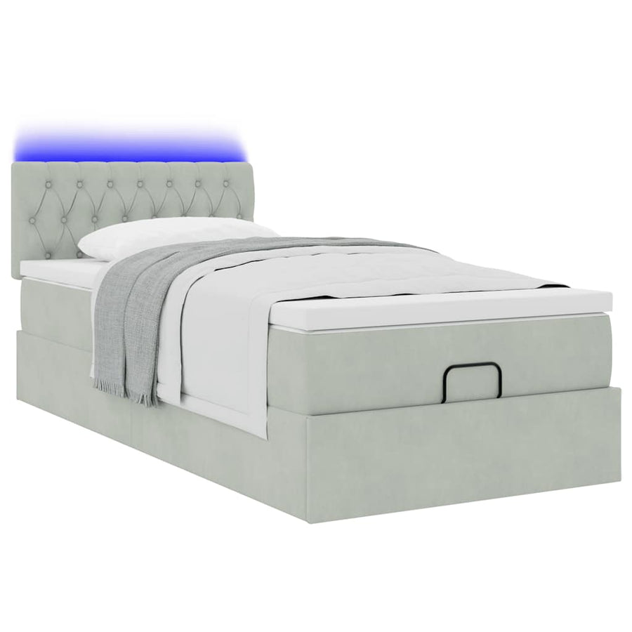 Ottoman bed met matras en LED's 90x200cm fluweel lichtgrijs