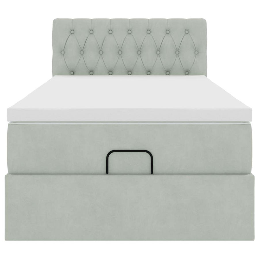 Ottoman bed met matras en LED's 90x200cm fluweel lichtgrijs