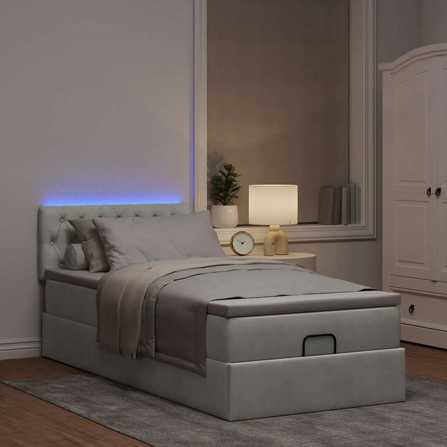 Ottoman bed met matras en LED's 90x200cm fluweel lichtgrijs