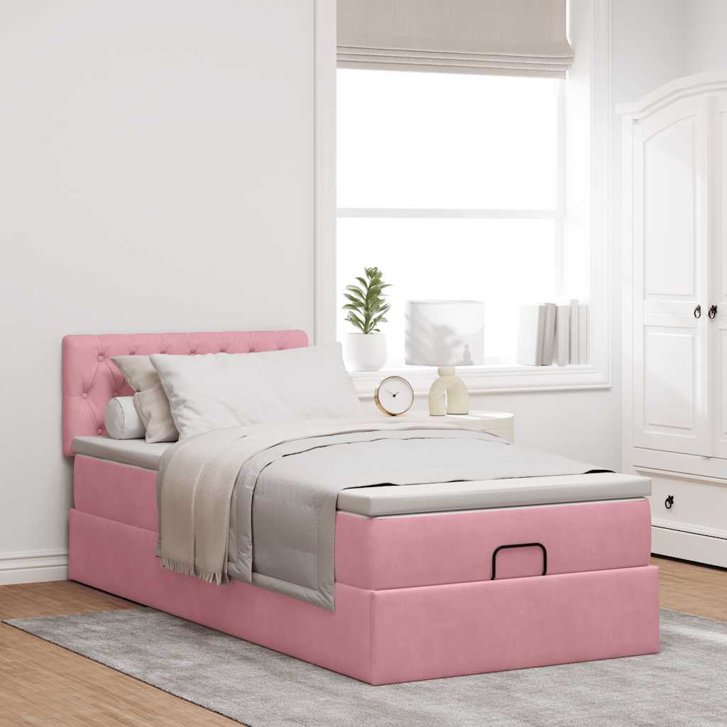Ottoman bed met matras en LED's 90x200cm fluweel roze
