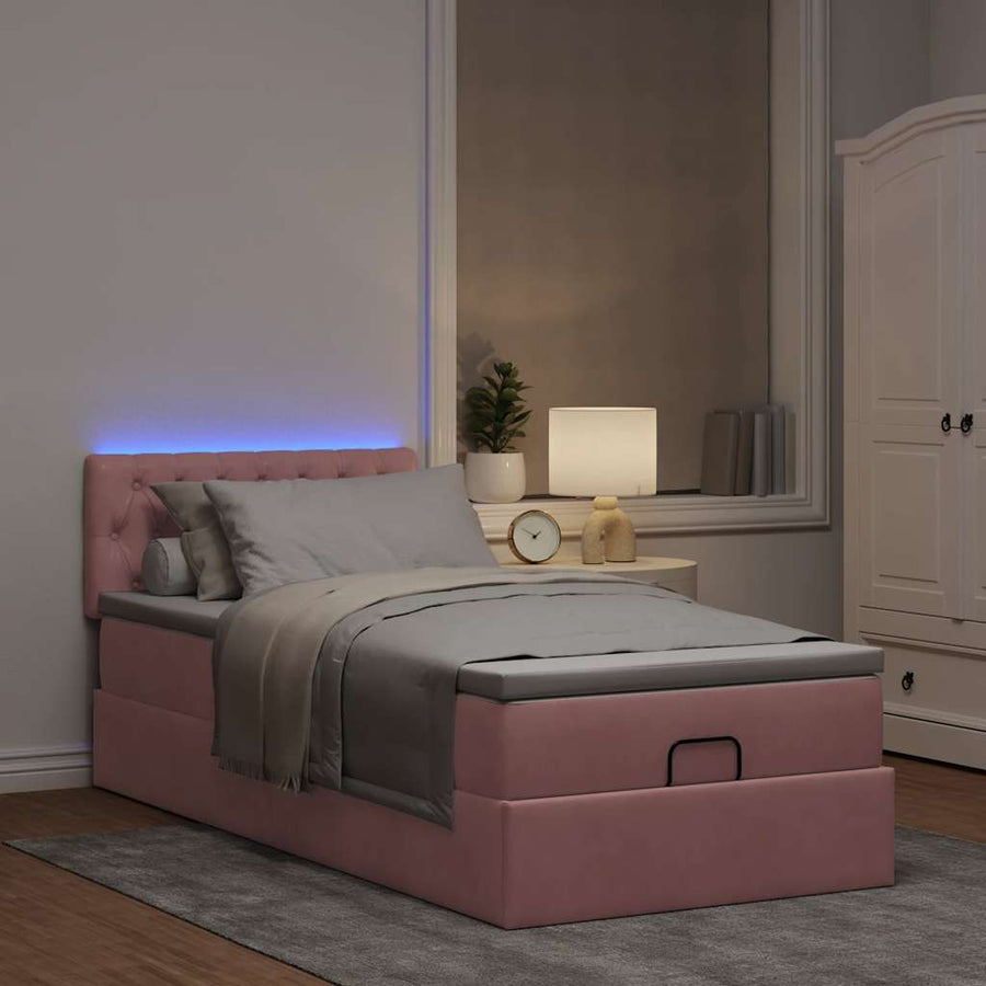 Ottoman bed met matras en LED's 90x200cm fluweel roze