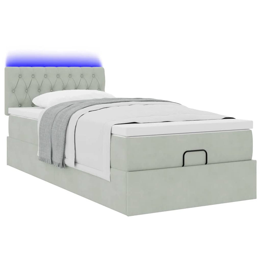 Ottoman bed met matras en LED's 100x200 cm fluweel lichtgrijs