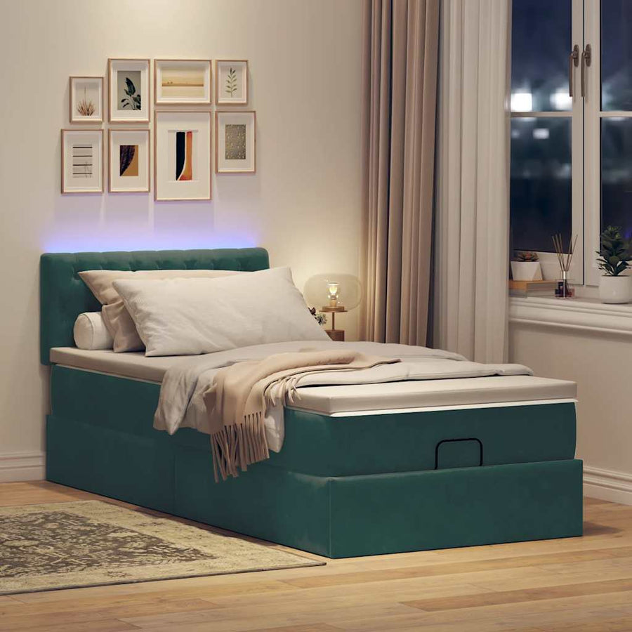 Ottoman bed met matras en LED's 100x200 cm fluweel donkergroen
