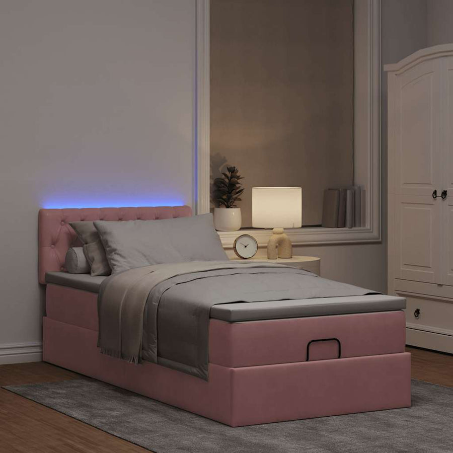 Ottoman bed met matras en LED's 100x200 cm fluweel roze