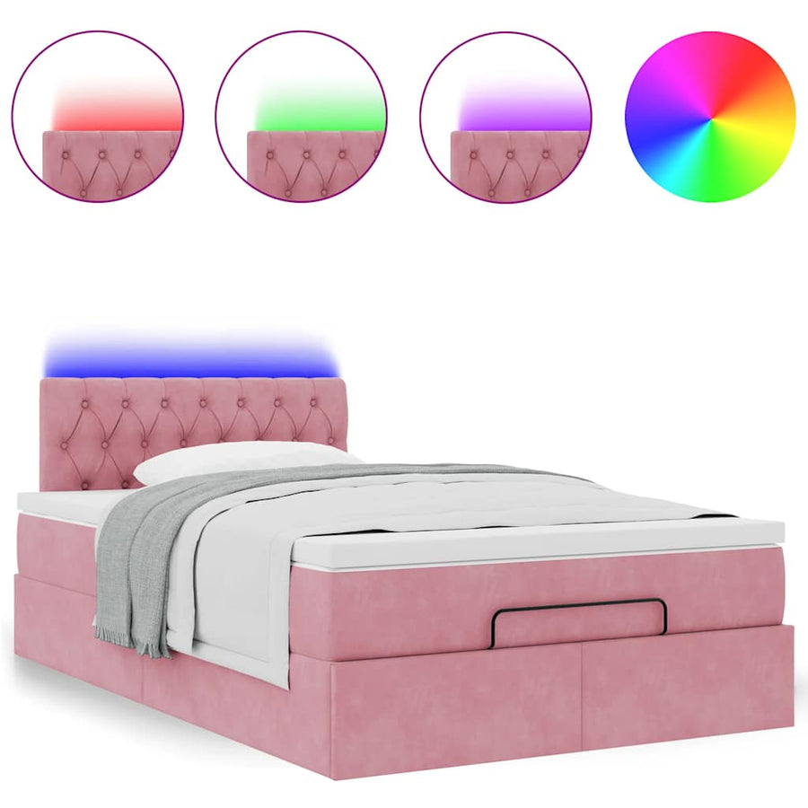 Ottoman bed met matras en LED's 120x190 cm fluweel roze