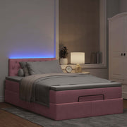 Bed poef 120x190 cm fluweel roze met matras en LED