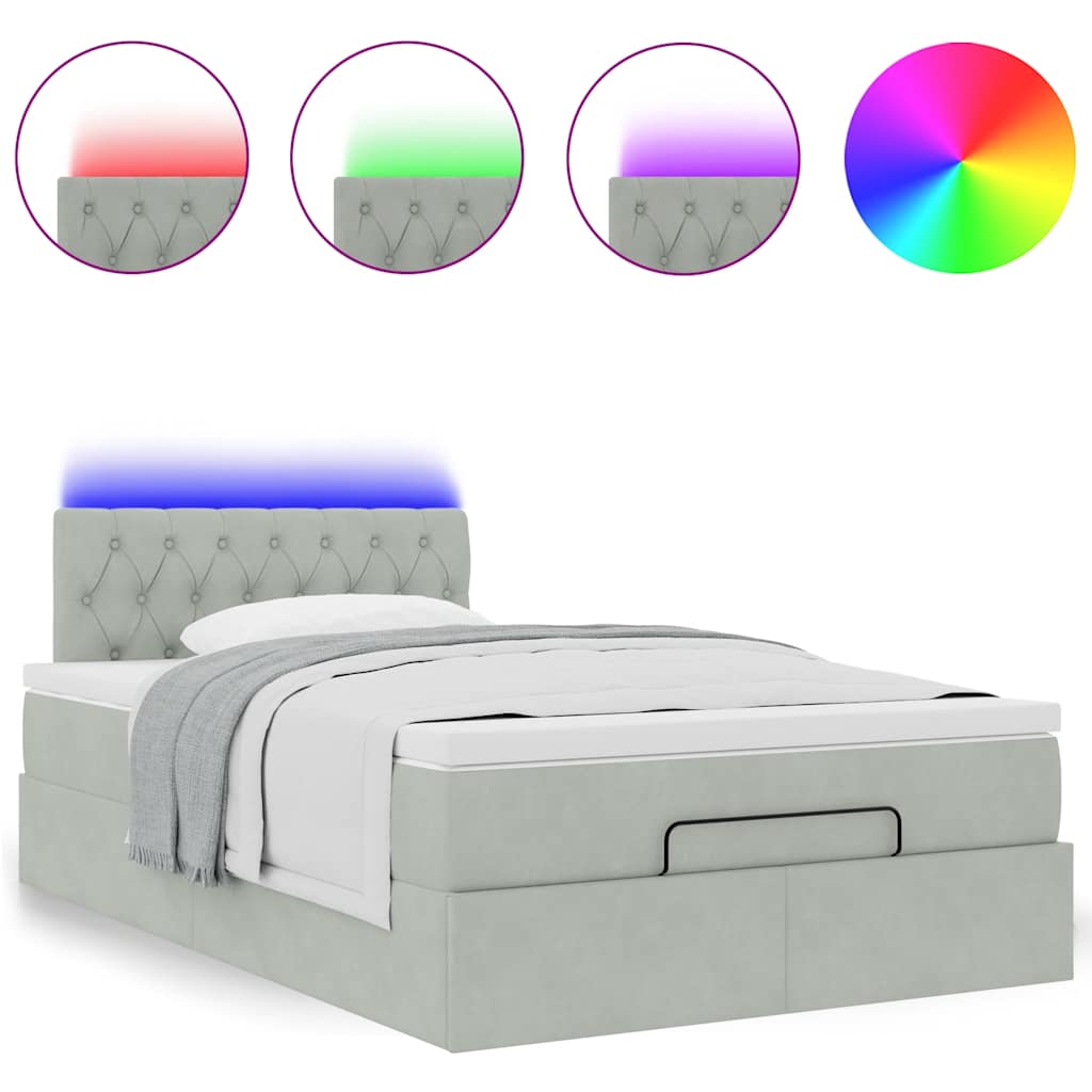 Ottoman bed met matras en LED's 120x200 cm fluweel lichtgrijs