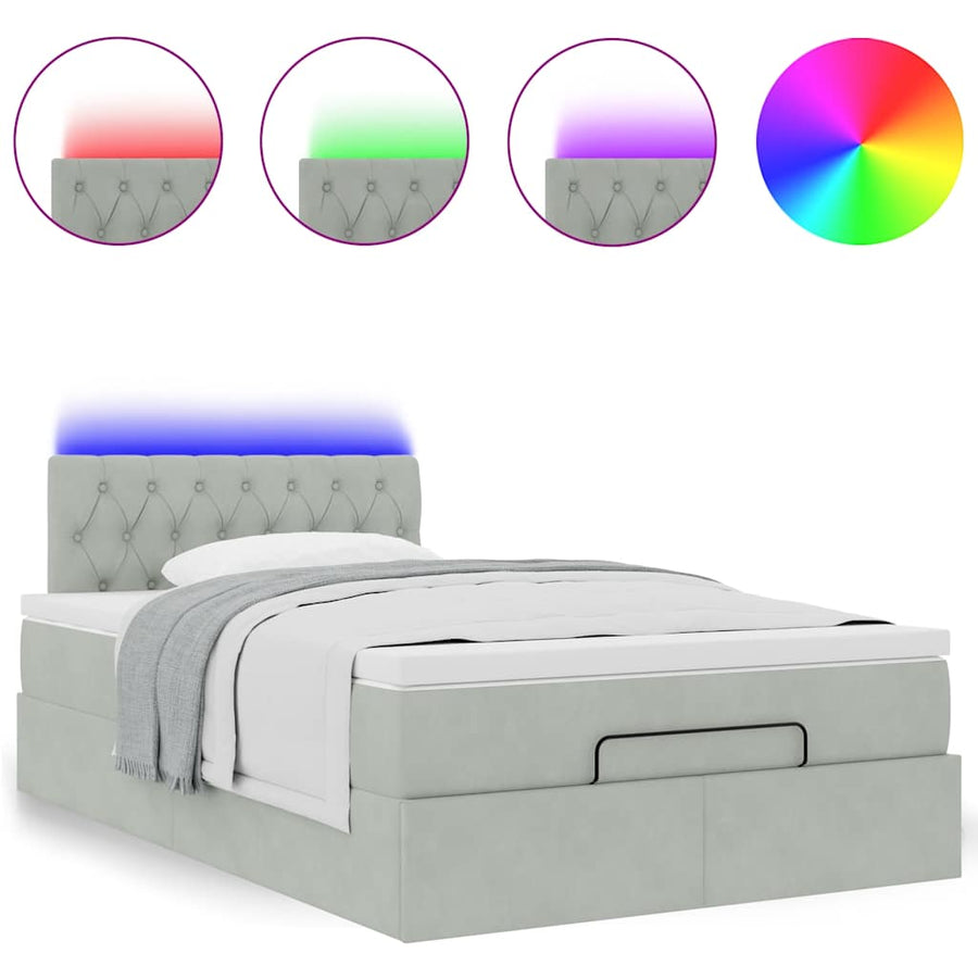 Ottoman bed met matras en LED's 120x200 cm fluweel lichtgrijs