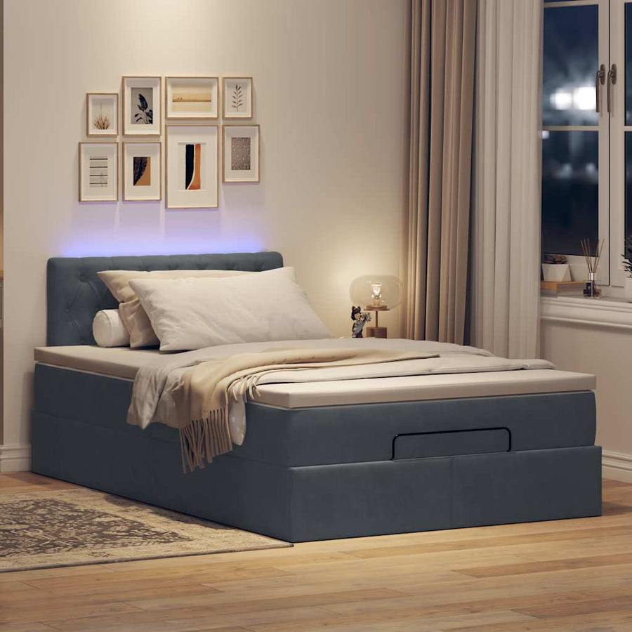 Ottoman bed met matras en LED's 120x200cm fluweel donkergrijs