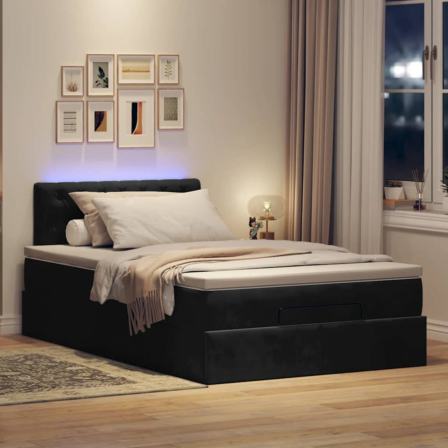 Ottoman bed met matras en LED's 120x200cm fluweel zwart