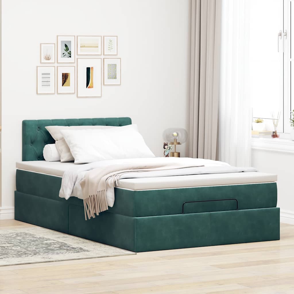 Ottoman bed met matras en LED's 120x200cm fluweel donkergroen