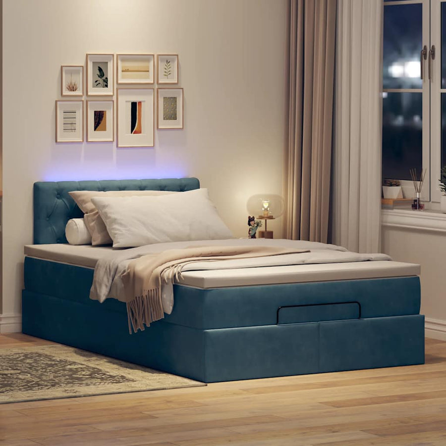 Ottoman bed met matras en LED's 120x200cm fluweel donkerblauw