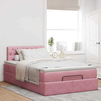 Ottoman bed met matras en LED's 120x200cm fluweel roze