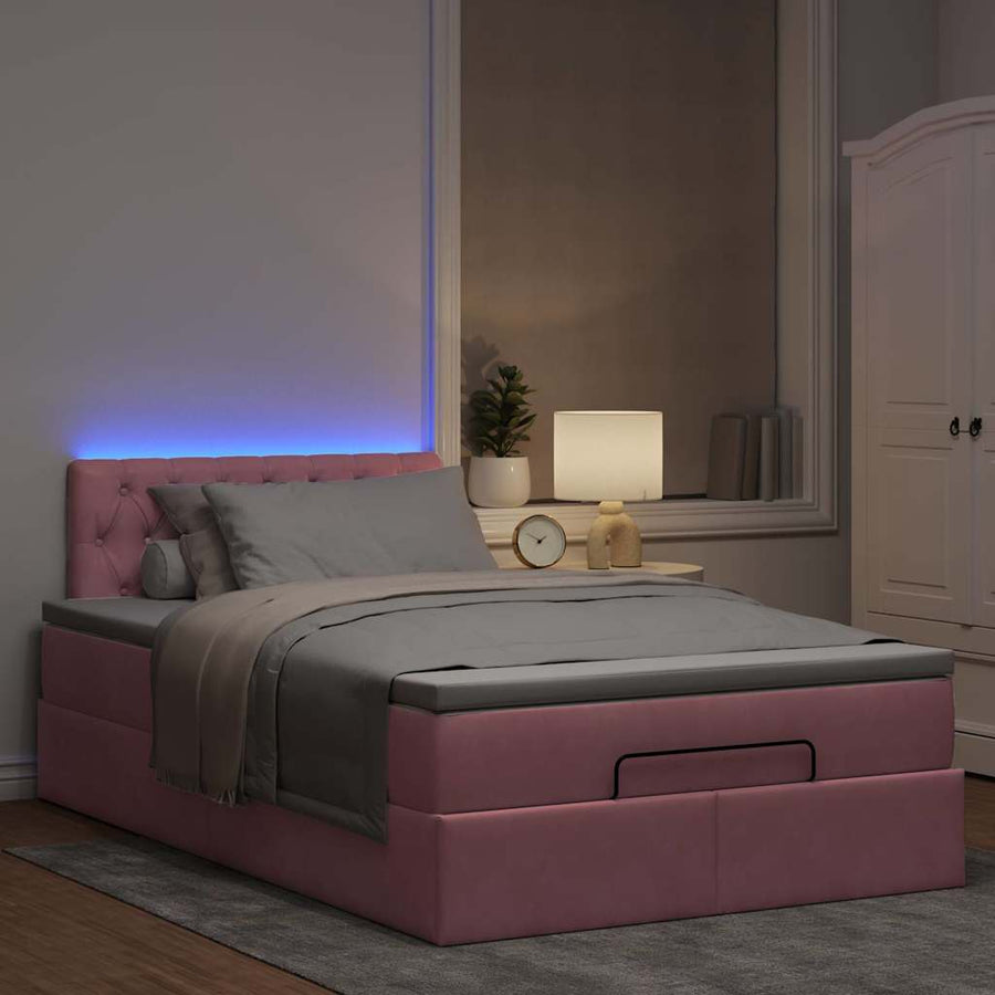 Ottoman bed met matras en LED's 120x200cm fluweel roze