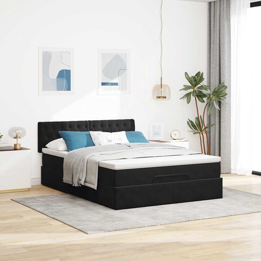 Ottoman bed met matras en LED's 140x190cm fluweel zwart
