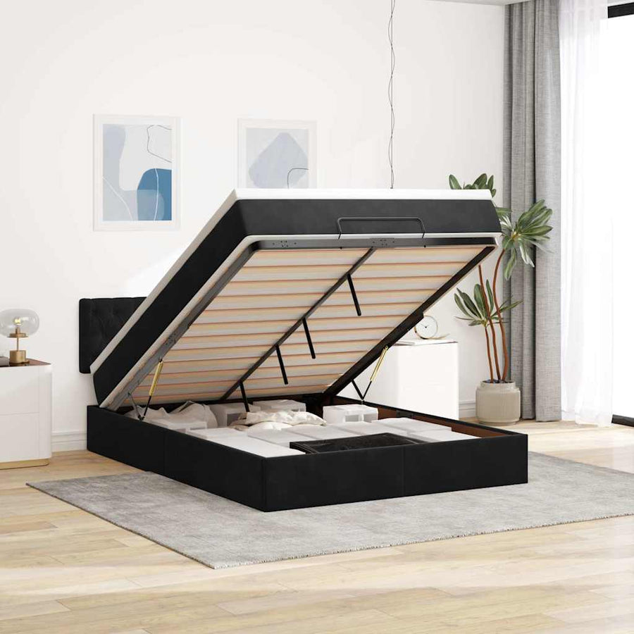 Ottoman bed met matras en LED's 140x190cm fluweel zwart