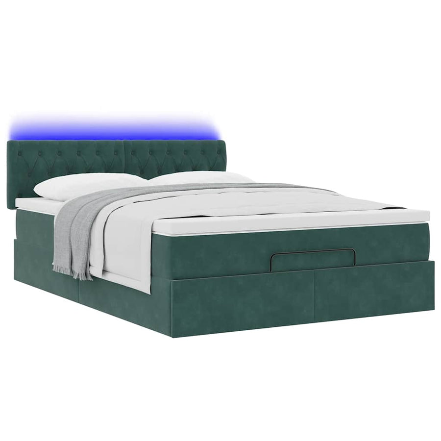 Ottoman bed met matras en LED's 140x190cm fluweel donkergroen