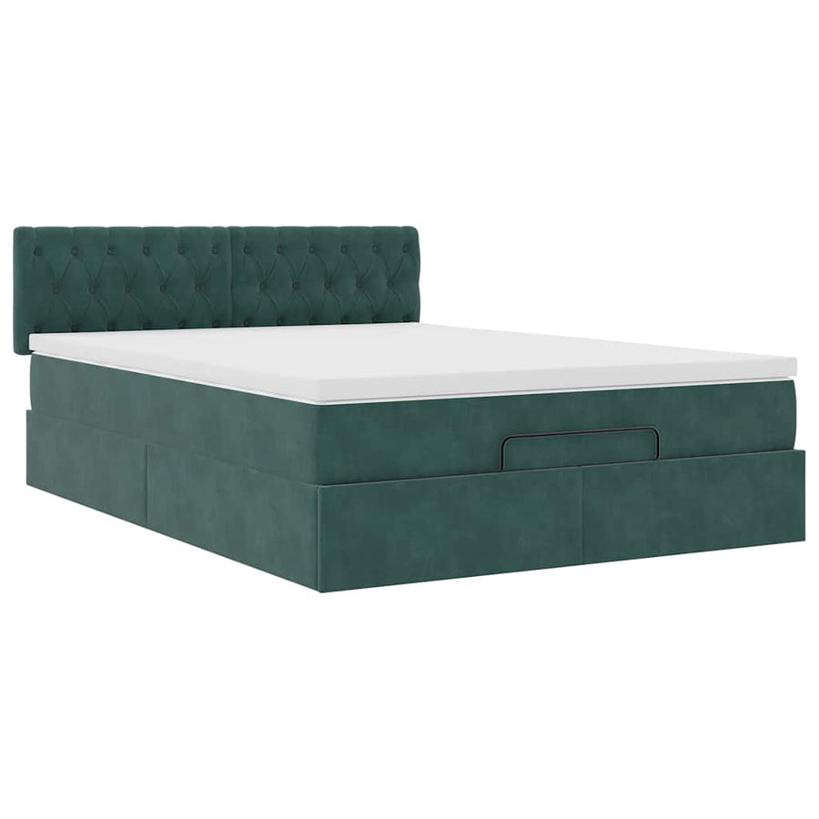 Ottoman bed met matras en LED's 140x190cm fluweel donkergroen