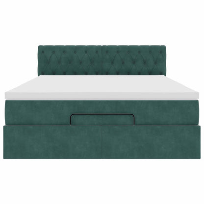 Ottoman bed met matras en LED's 140x190cm fluweel donkergroen