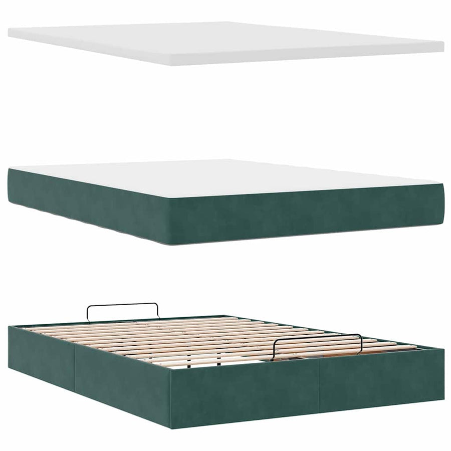 Ottoman bed met matras en LED's 140x190cm fluweel donkergroen