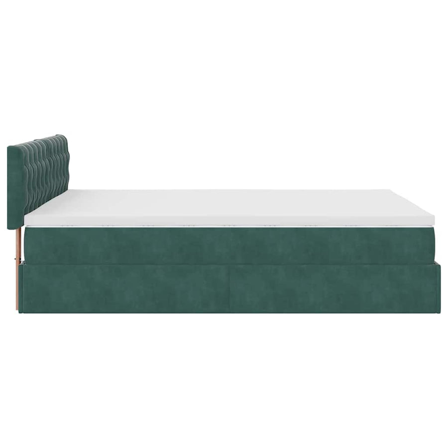 Ottoman bed met matras en LED's 140x190cm fluweel donkergroen
