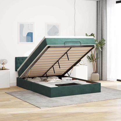 Ottoman bed met matras en LED's 140x190cm fluweel donkergroen
