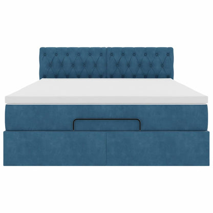 Ottoman bed met matras en LED's 140x190cm fluweel donkerblauw