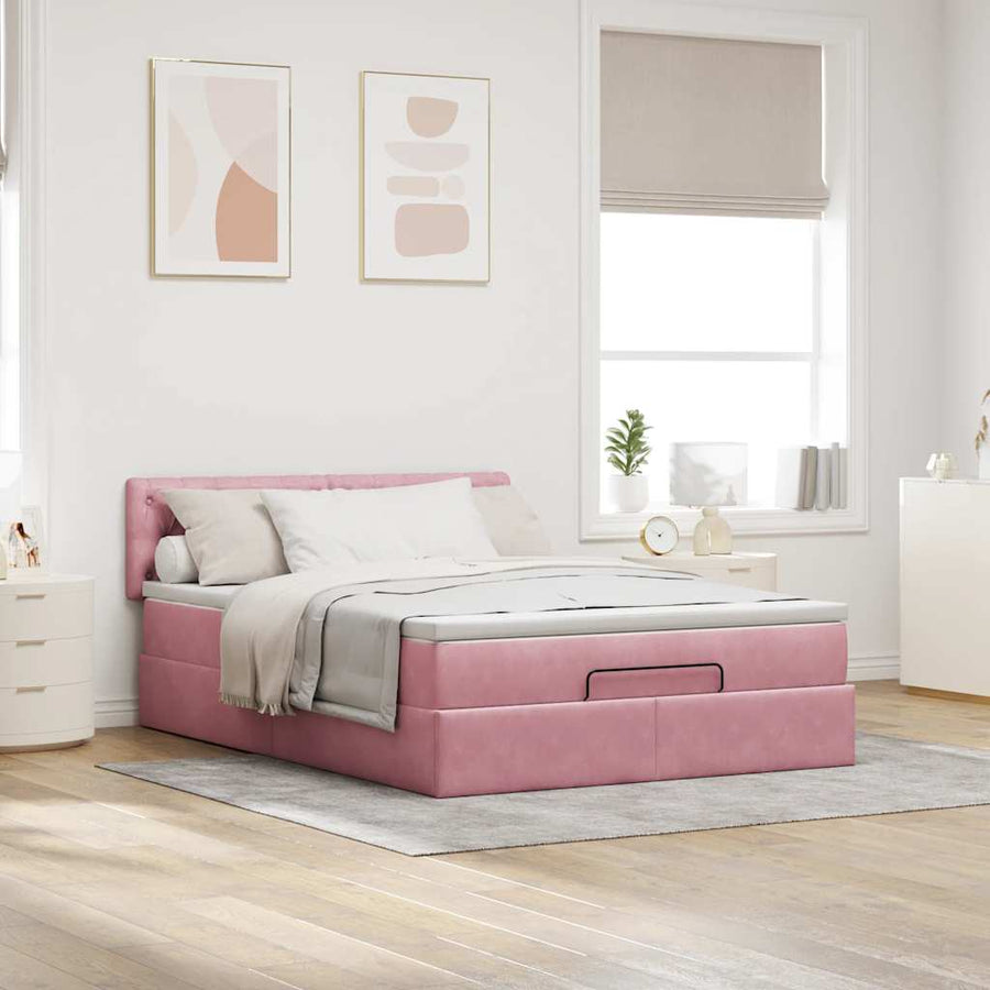 Ottoman bed met matras en LED's 140x190cm fluweel roze