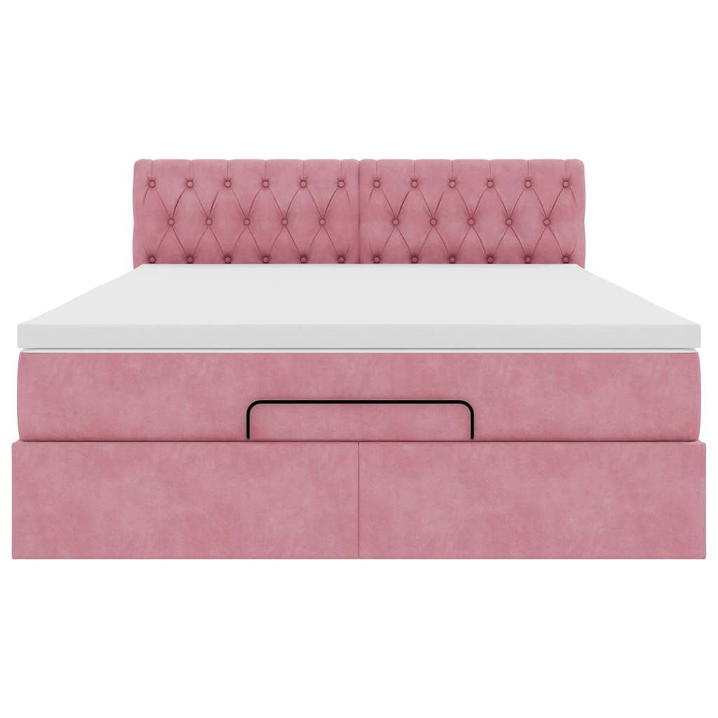 Ottoman bed met matras en LED's 140x190cm fluweel roze