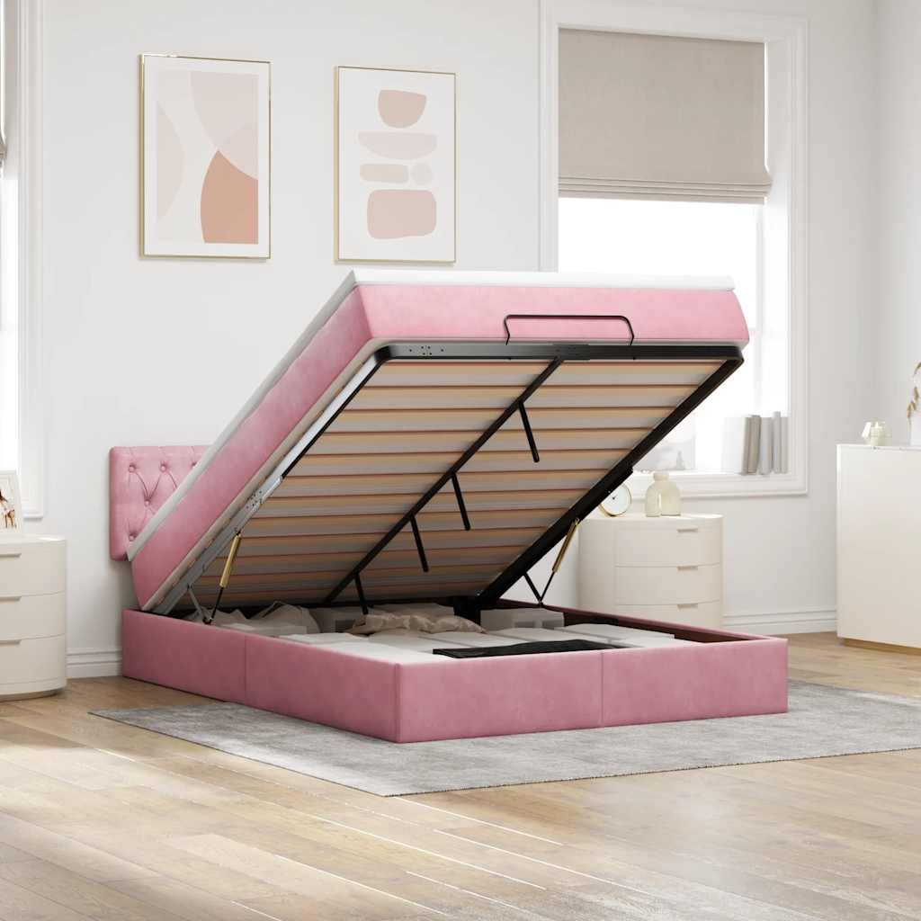 Ottoman bed met matras en LED's 140x190cm fluweel roze