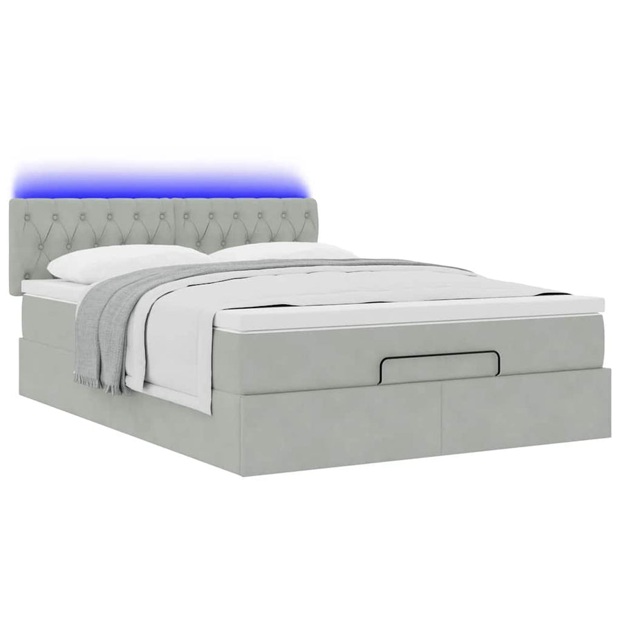 Ottoman bed met matras en LED's 140x200cm fluweel lichtgrijs